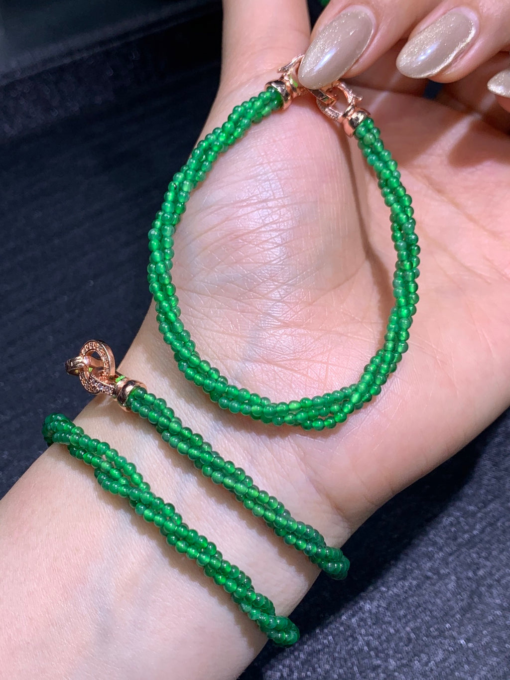 Imperial green Guatemala jade twisted bracelet, alloy, single bead size 2mm, overall size 4mm