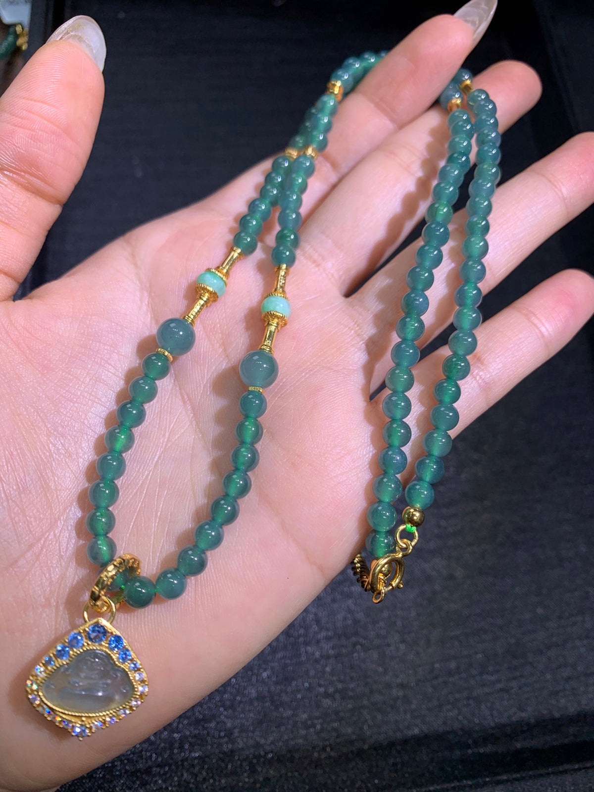 Guatemala Jade Buddha Pendant Necklace S925 bead size 4mm
