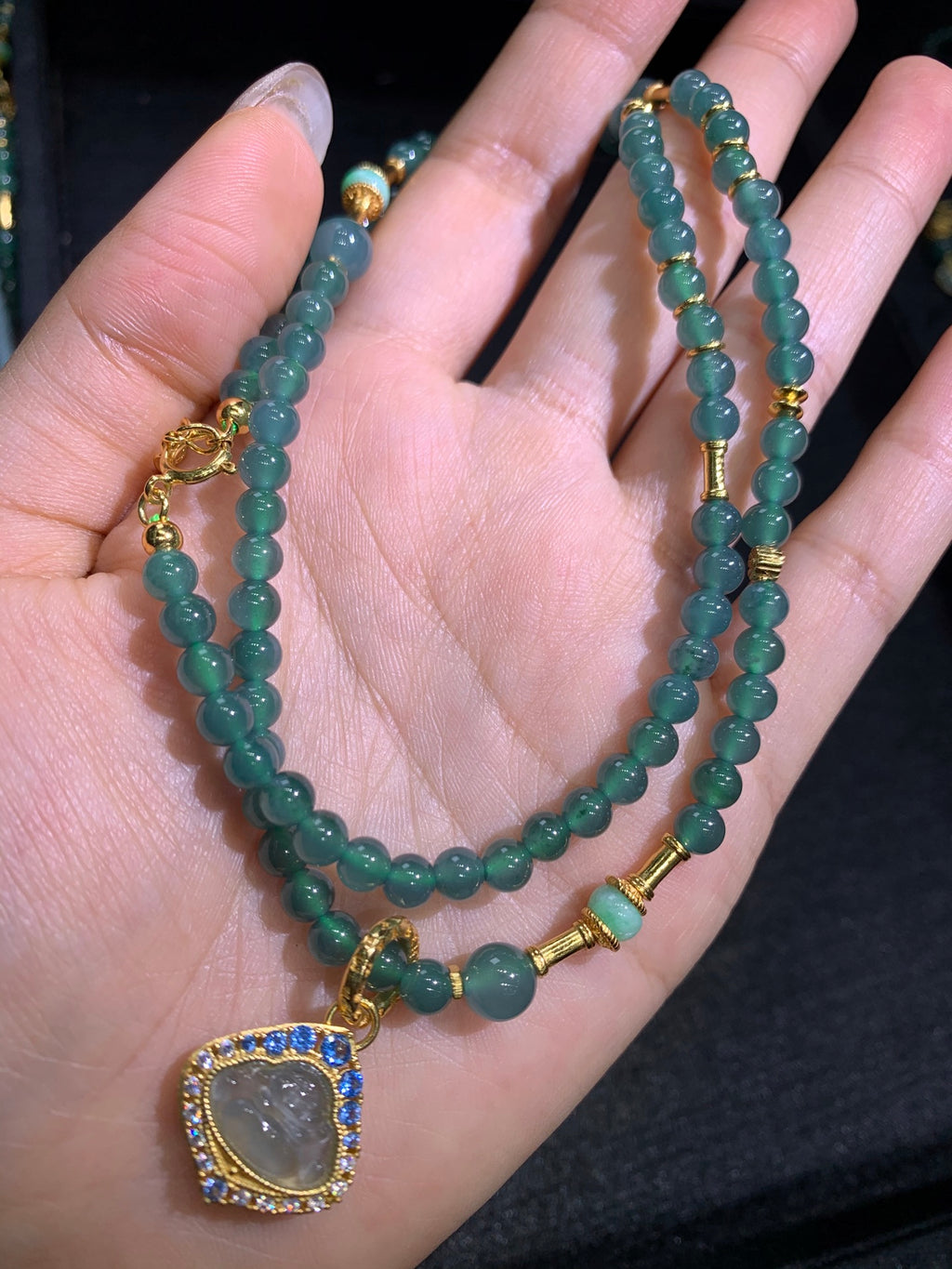 Guatemala Jade Buddha Pendant Necklace S925 bead size 4mm