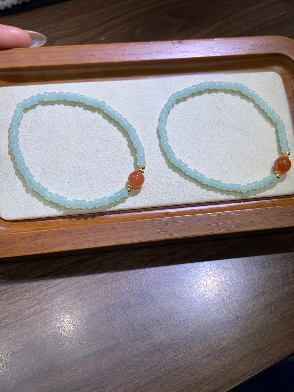 Jade Bamboo  and NanHong Agate Bracelet~ bamboo size 5mm✖️3mm，bead size 3.5mm+ S925