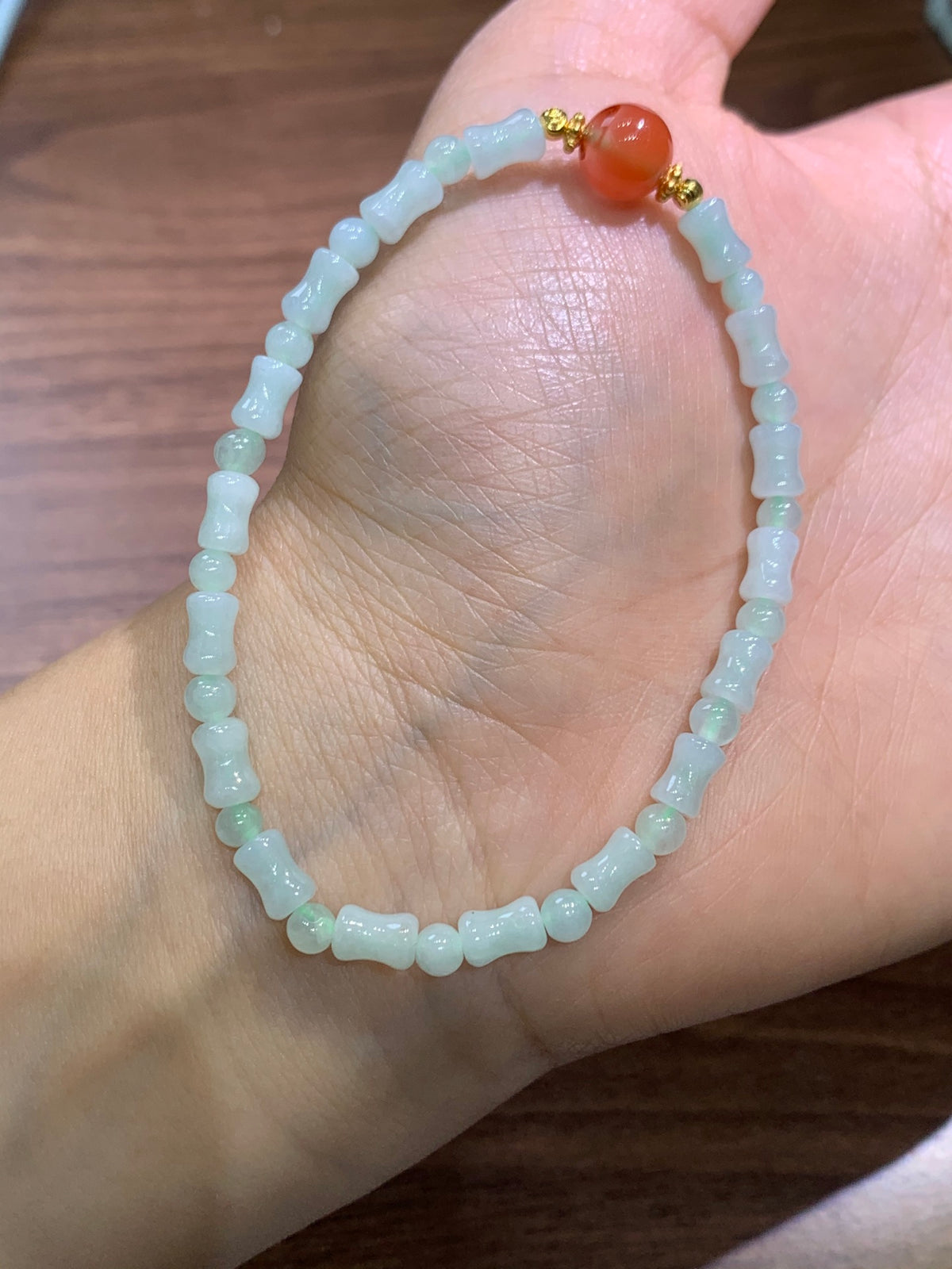 Jade Bamboo  and NanHong Agate Bracelet~ bamboo size 5mm✖️3mm，bead size 3.5mm+ S925